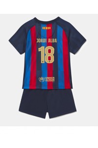 Fotbalové Dres Barcelona Jordi Alba #18 Dětské Domácí Oblečení 2022-23 Krátký Rukáv (+ trenýrky)